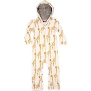 MilkBarn Giraffe Organic Cotton 6 9‎ 12 Mos Hooded Longall Romper Outfit Boy NWT